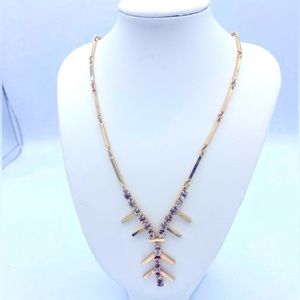 Vintage Sarah Coventry Gold Tone Smoky Rhinestones “ Y” Shape Pendant Necklace